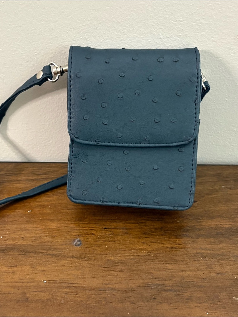 Compact Navy Crossbody Bag with Textured Dot Detail Womens Wallet purse